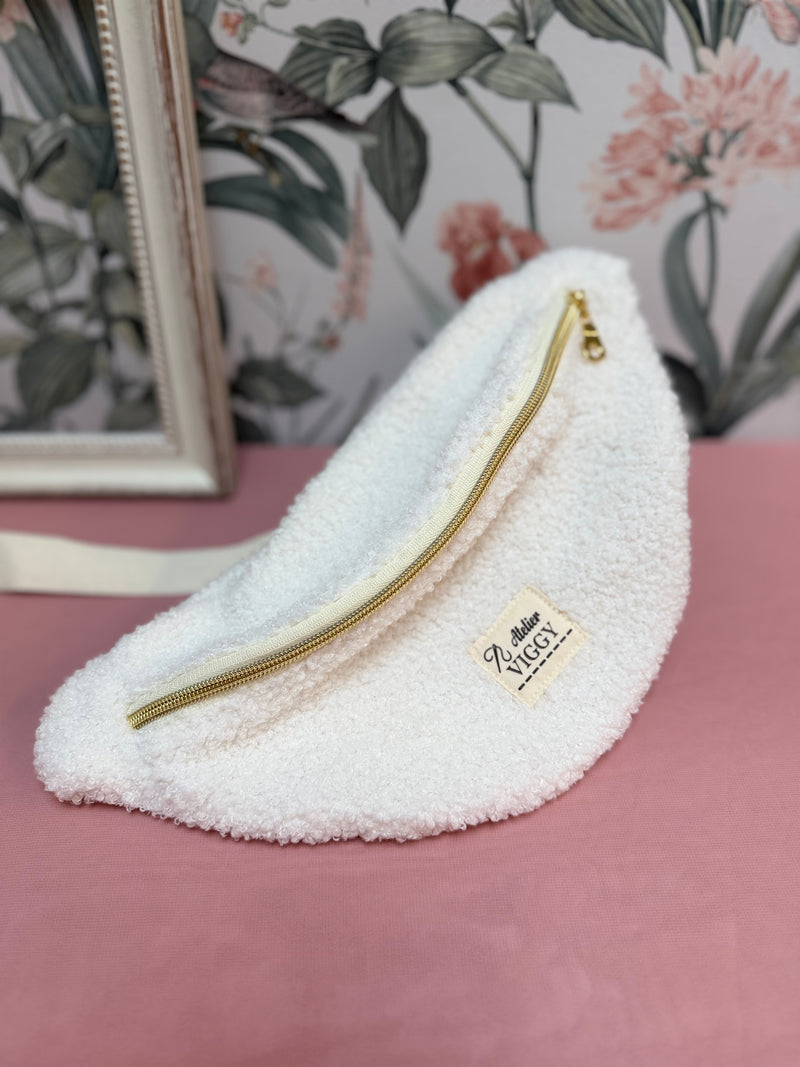 Sac Banane Bouclette Blanche sangle crème