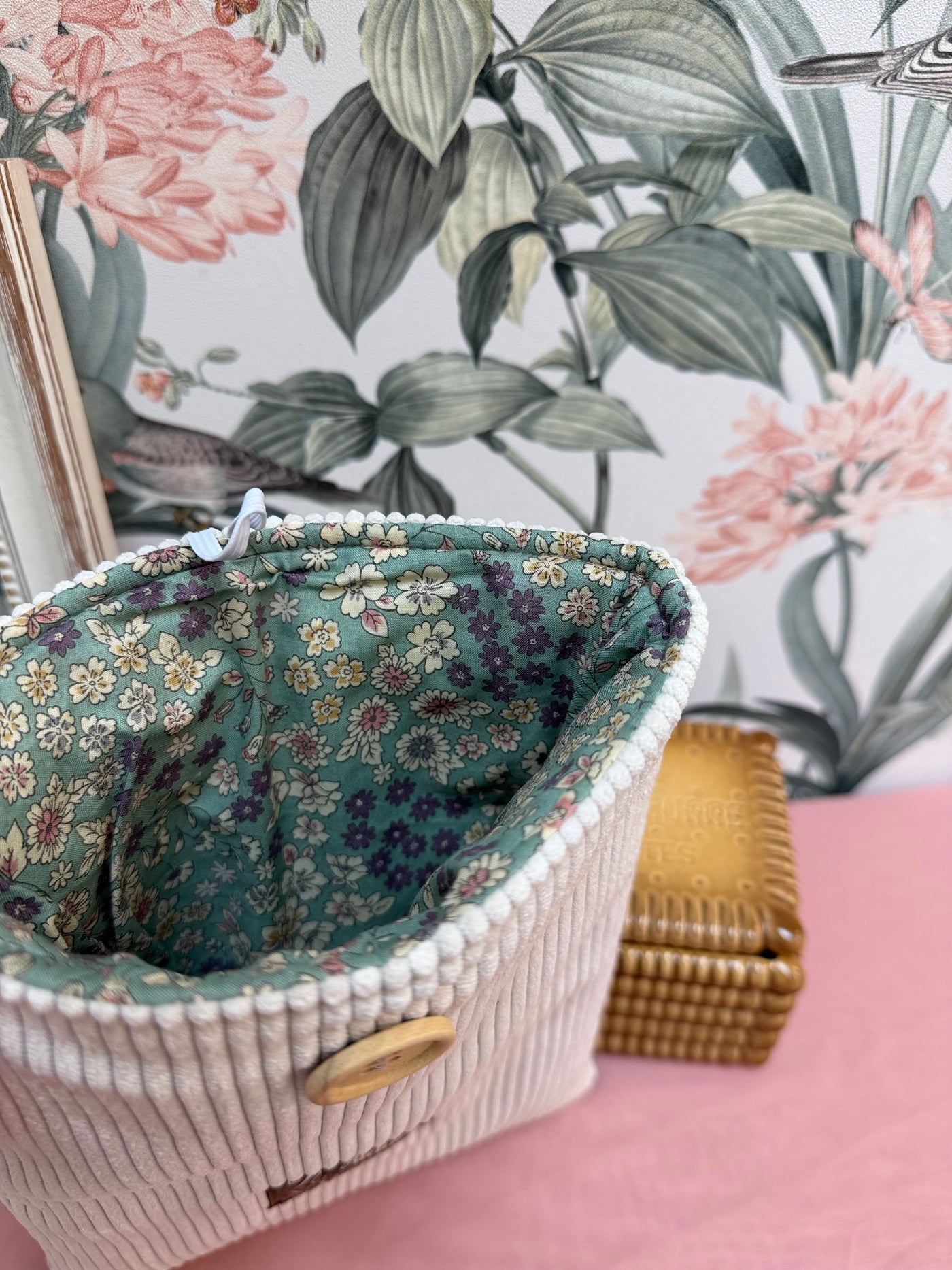 Pochette Livre/Liseuse Crème intérieur Fleuri