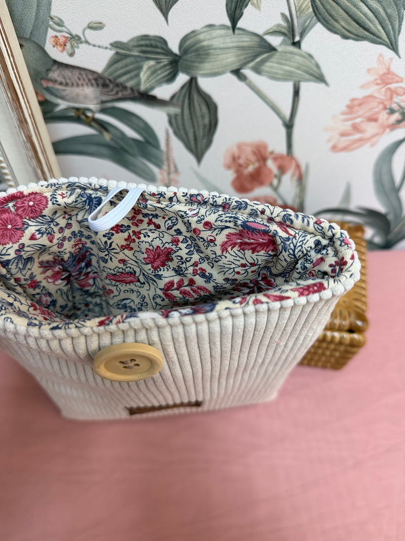 Pochette Livre/Liseuse Crème intérieur fleurs rose