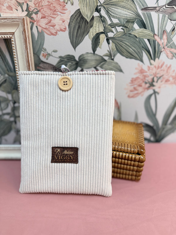 Pochette Livre/Liseuse Crème intérieur Fleuri