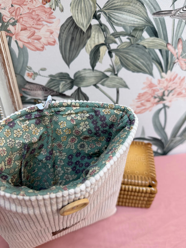 Pochette Livre/Liseuse Crème intérieur Fleuri