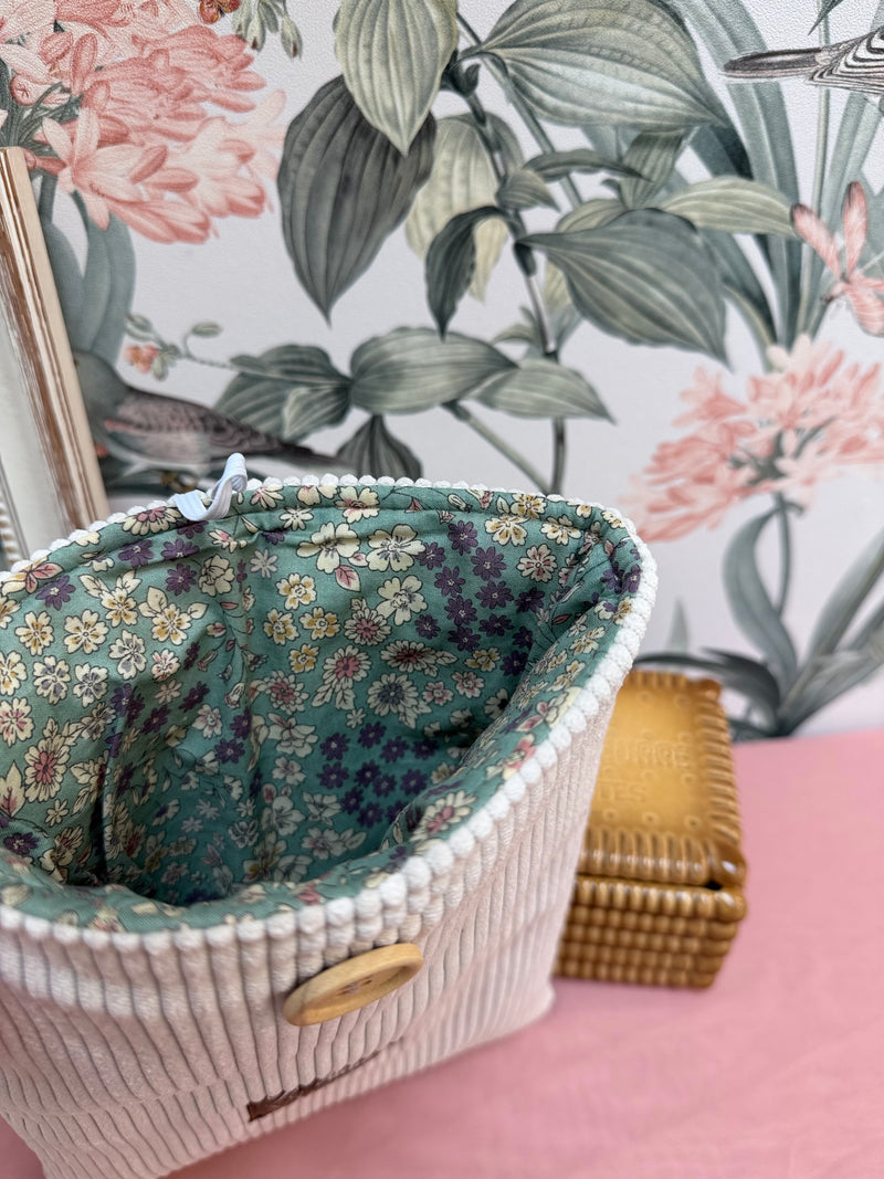 Pochette Livre/Liseuse Crème intérieur Fleuri