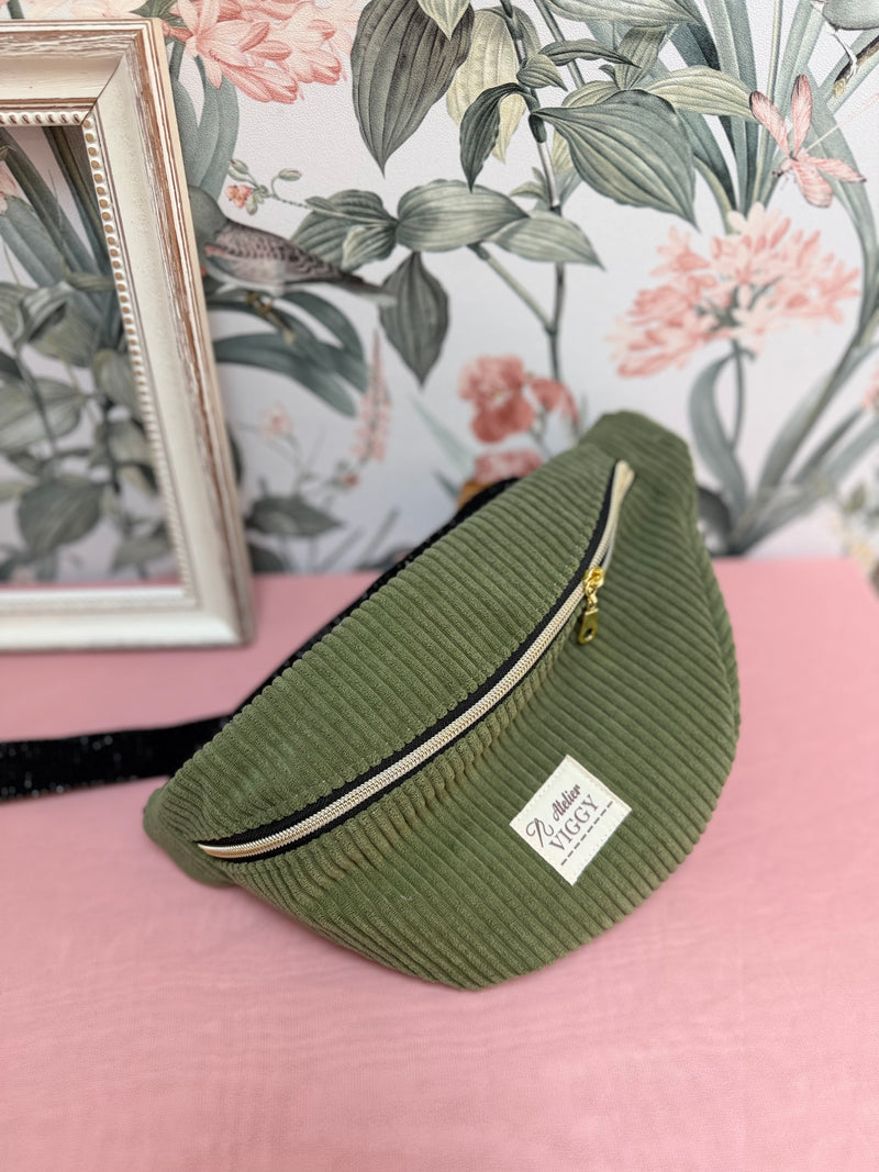 Sac Banane Velours Kaki